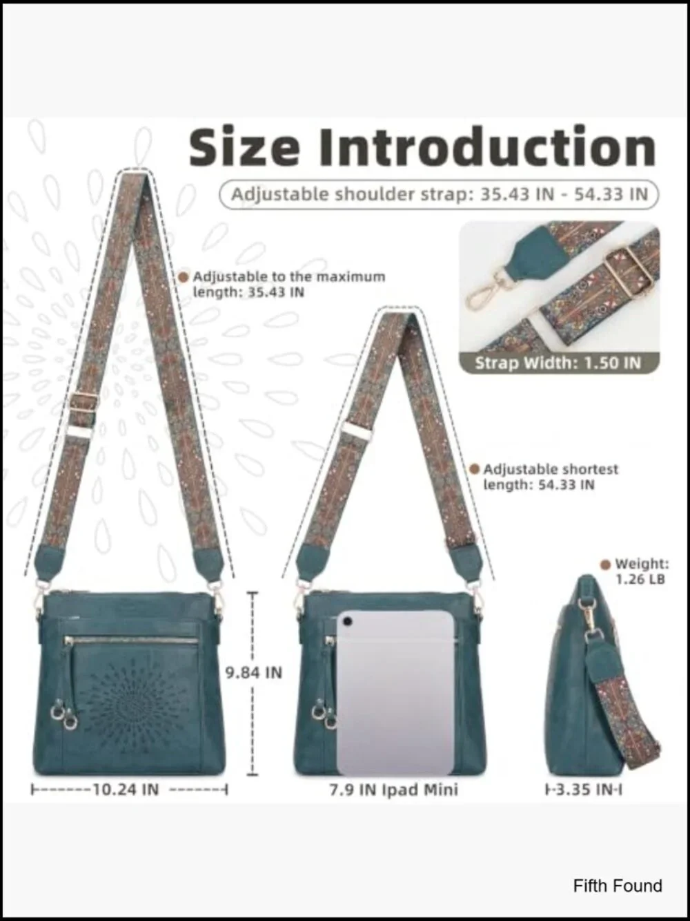 Faux Leather Wide Guitar Strap Crossbody Bag Multi Pocket Hobo Purse